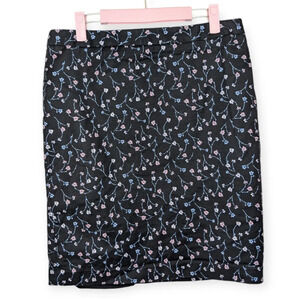 Liz Claiborne Career Wear Black Midrise Pencil Skirt Floral Print Slit Women 10
